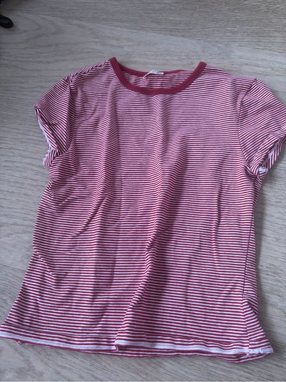 Free People Red & White Striped Short Sleeve Tee